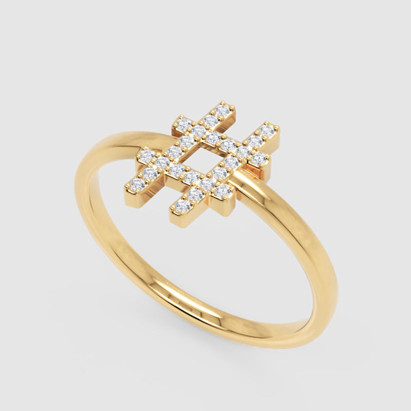 Diamond Hashtag Symbol Ring With Pav Stones - Five