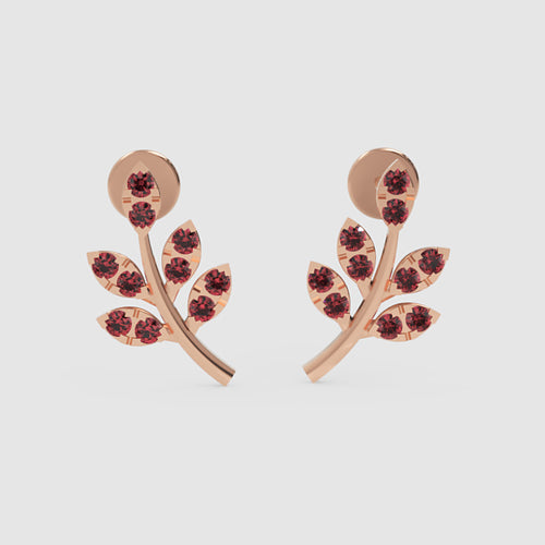 Red Crystal Leaf Branch Ear Jacket Stud Earrings