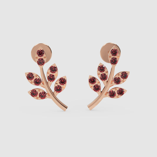 Red Crystal Leaf Branch Ear Jacket Stud Earrings - One