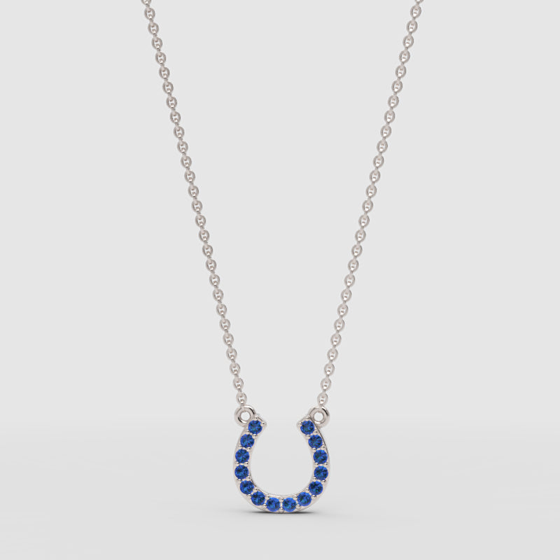 Blue Sapphire Horseshoe Pendant Necklace - One