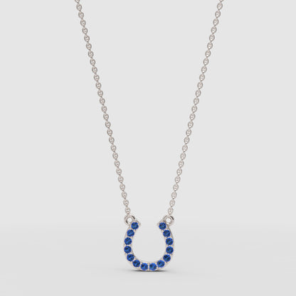 Blue Sapphire Horseshoe Pendant Necklace - One