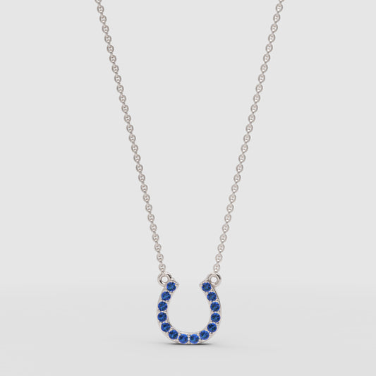 Blue Sapphire Horseshoe Pendant Necklace - One