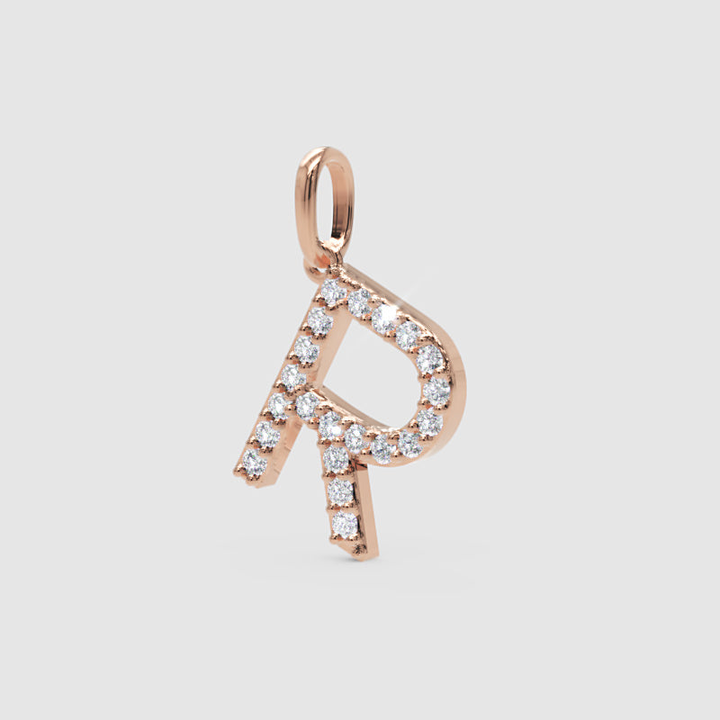 Rose Gold Diamond Letter R Initial Pendant Charm