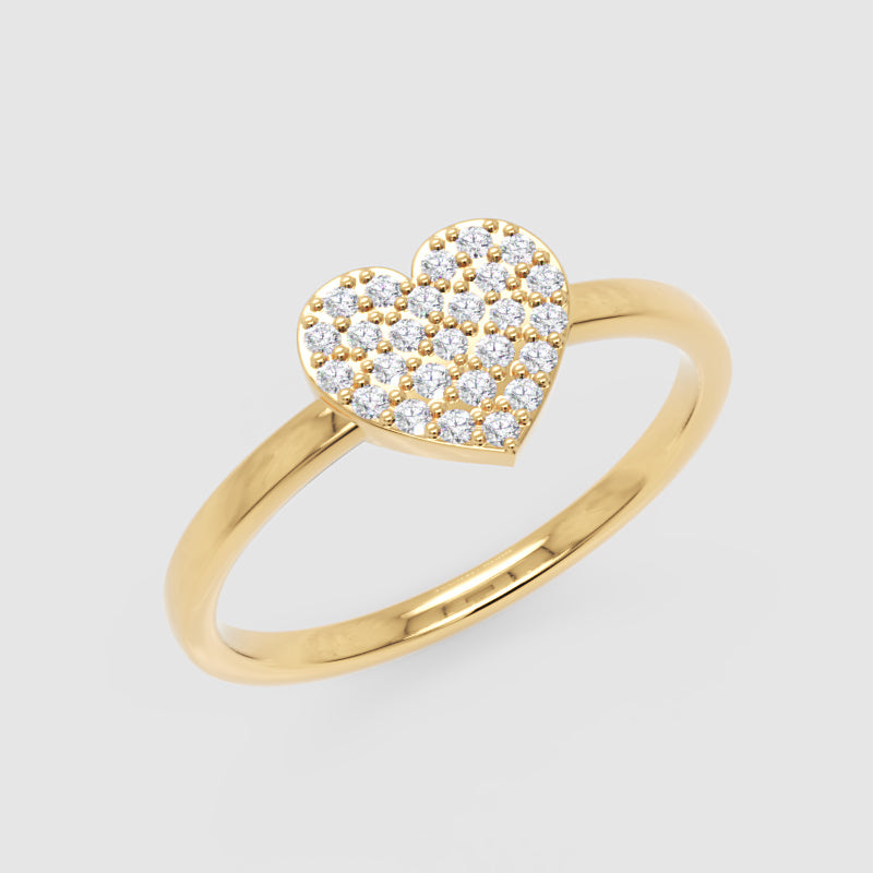Pav Diamond Heart Ring Delicate Stackable Band - Five