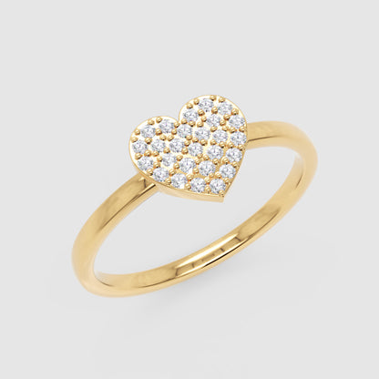 Pav Diamond Heart Ring Delicate Stackable Band - Five