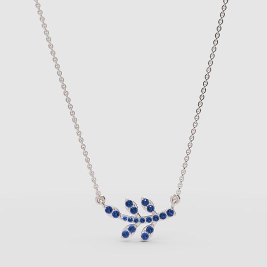 Blue Sapphire Leaf Branch Pendant Necklace - One