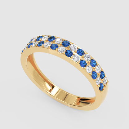 Blue Sapphire and Diamond Double Row Eternity Band Ring