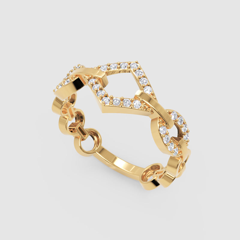 Diamond Chain Link Ring For Women | White Gold Chevron Center Modern Design | Jebij - Five