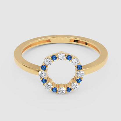 Blue Sapphire And Diamond Open Circle Ring - Five