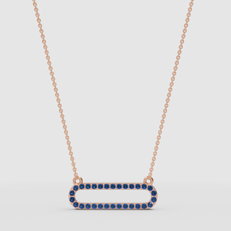 Lab-Grown Blue Sapphire Horizontal Link Pendant Necklace In Rose Gold | Minimal Modern Pave Design (16–17 Inch Adjustable) | Jebij - One