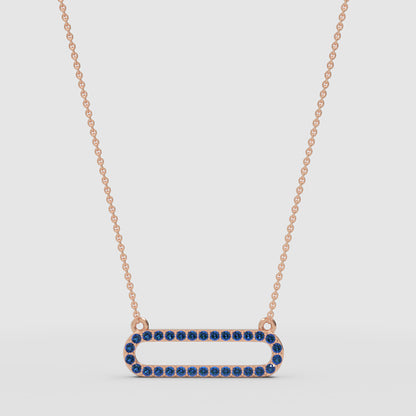 Lab-Grown Blue Sapphire Horizontal Link Pendant Necklace In Rose Gold | Minimal Modern Pave Design (16–17 Inch Adjustable) | Jebij - One