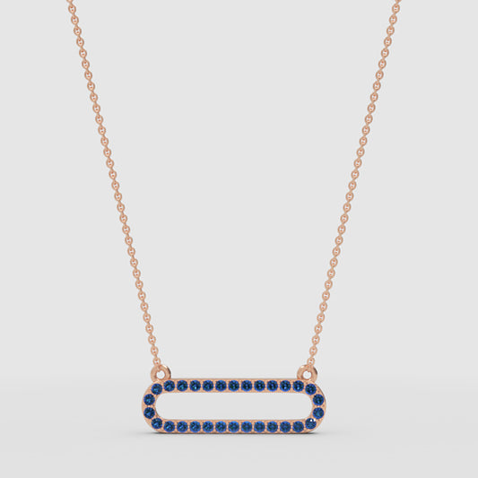 Lab-Grown Blue Sapphire Horizontal Link Pendant Necklace In Rose Gold | Minimal Modern Pave Design (16–17 Inch Adjustable) | Jebij - One