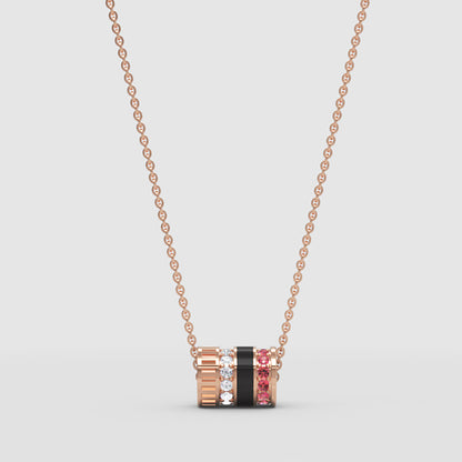 Diamond & Red Gemstone Barrel Pendant Necklace With Custom Enamel | Adjustable 16–17 Inch Chain In Rose Gold | Jebij - One