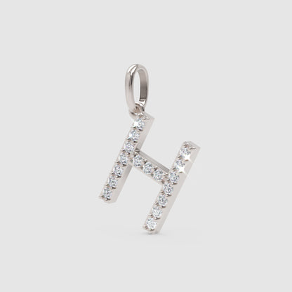Diamond Letter H Initial Charm Pendant in White Gold