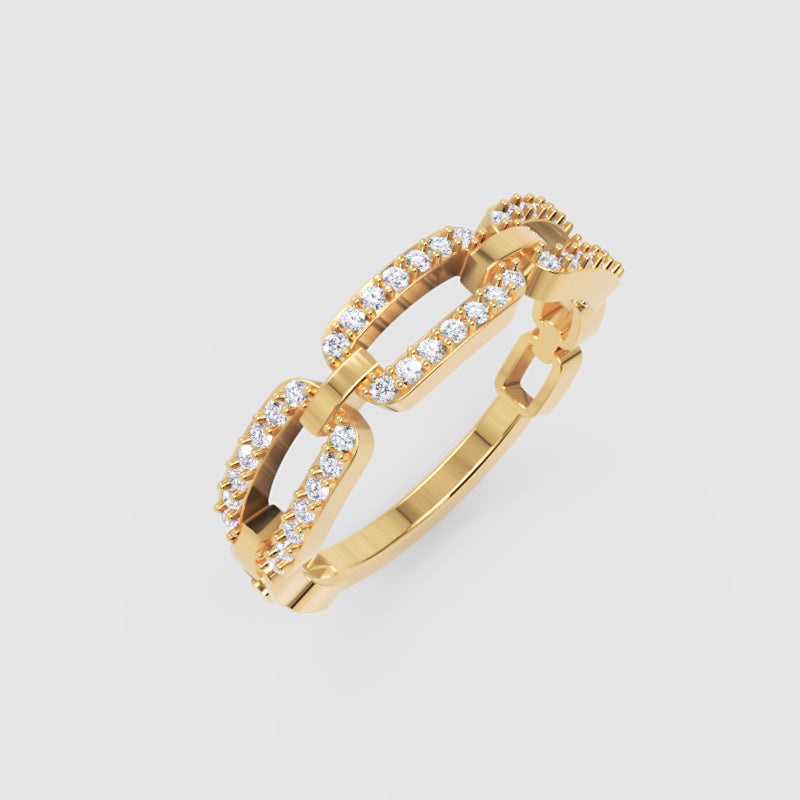 Diamond Interlocking Link Ring In White Gold | Double Pave Luxury Chain Design Statement Ring For Women | Jebij - Five