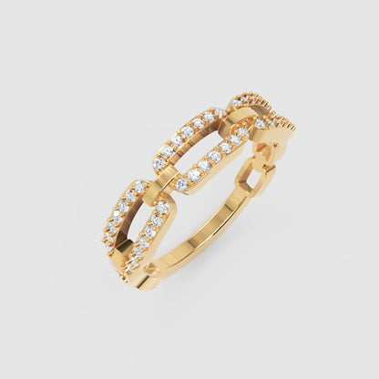 Diamond Interlocking Link Ring In White Gold | Double Pave Luxury Chain Design Statement Ring For Women | Jebij - Five