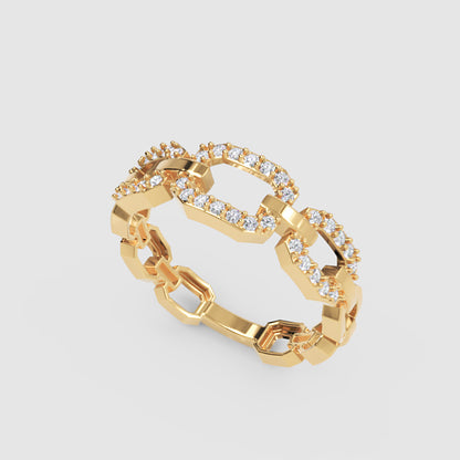 Diamond Chain Link Ring In White Gold | Circular Center Double Row Luxury Statement Ring For Women | Jebij - Five