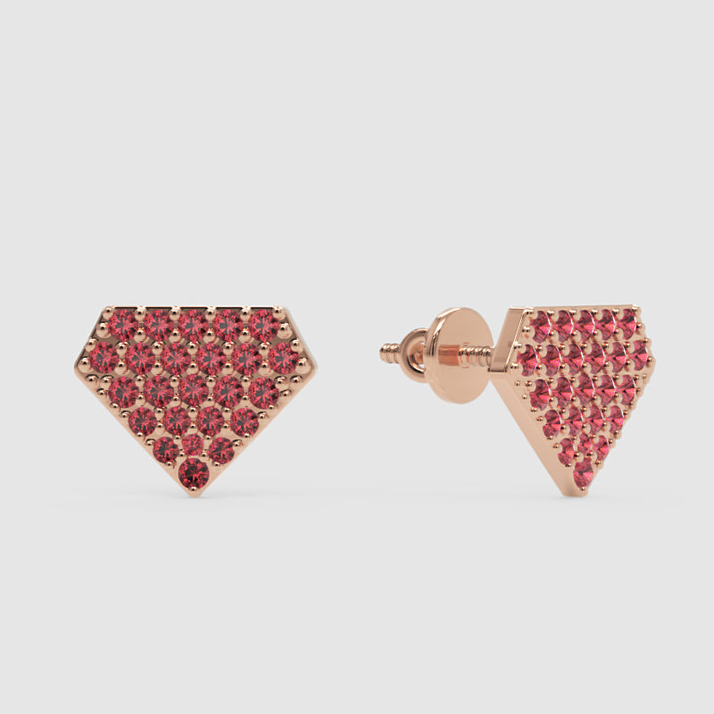 Pink Sapphire Pav Diamondshaped Stud Earrings - One