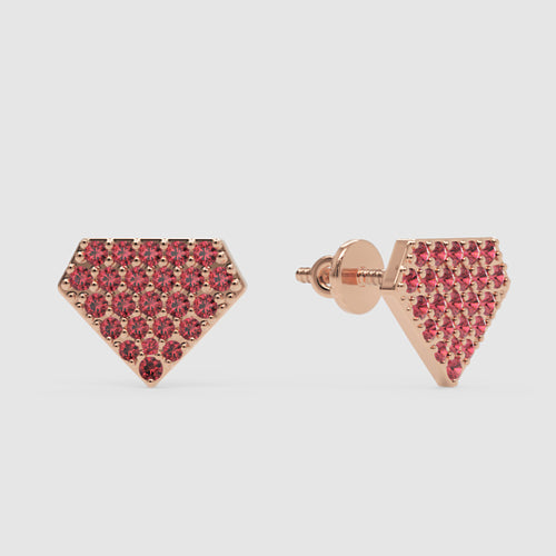 Pink Sapphire Pav DiamondShaped Stud Earrings
