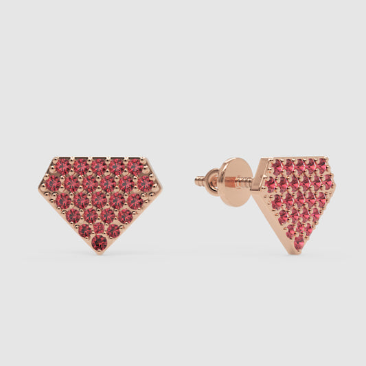 Pink Sapphire Pav Diamondshaped Stud Earrings - One