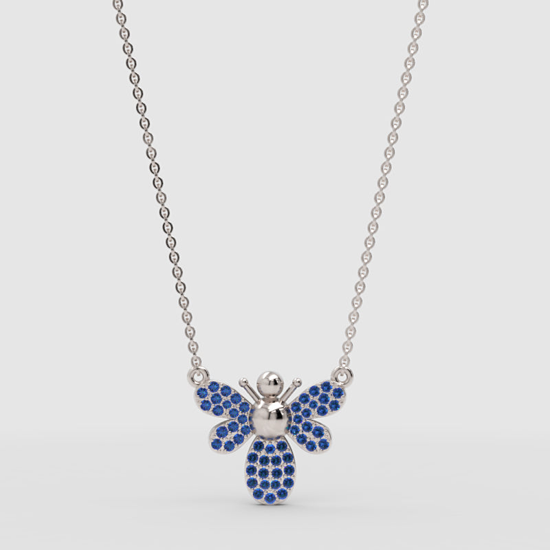 Blue Crystal Bee Pendant Necklace With Chain - One
