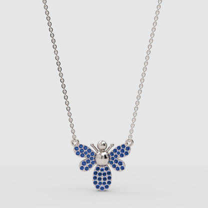 Blue Crystal Bee Pendant Necklace With Chain - One