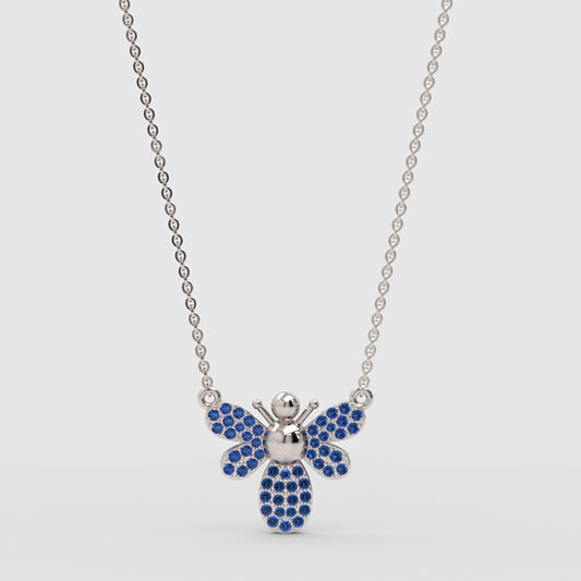 Blue Crystal Bee Pendant Necklace With Chain - One