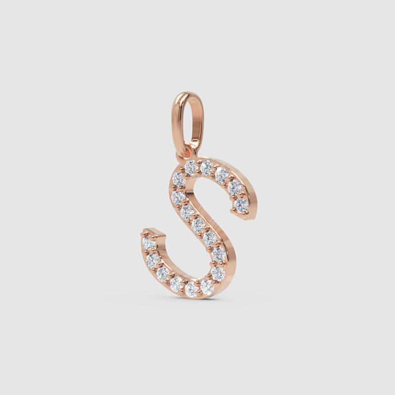 Diamond Letter S Initial Charm Pendant in White Gold