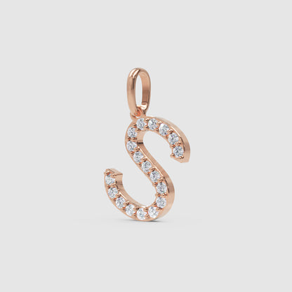 Diamond Letter S Initial Charm Pendant in White Gold