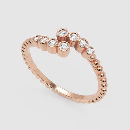 Bezel Set Diamond Bypass Ring With Beaded Band - Seven