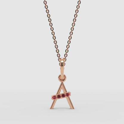 Initial Letter A Pendant Necklace With Pink Gemstones - One