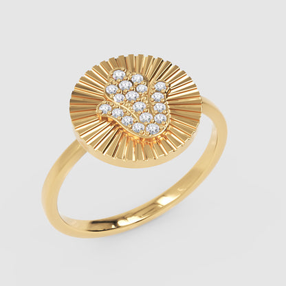 Diamond Hamsa Hand Sunburst Disc Ring - Five