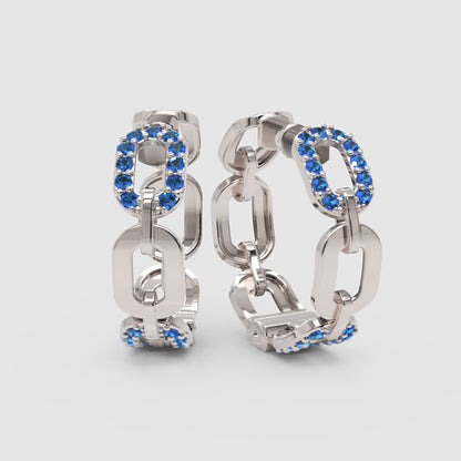 Blue Gemstone Chain Link Hoop Earrings - One