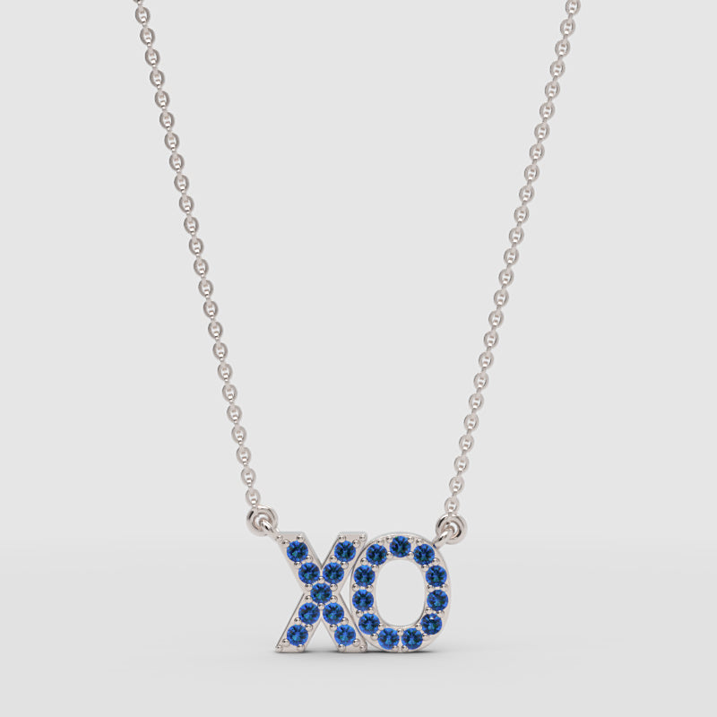 Blue Crystal Xo Pendant Necklace - One