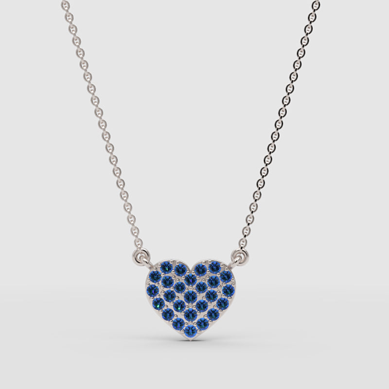 Blue Crystal Pav Heart Pendant Necklace - One