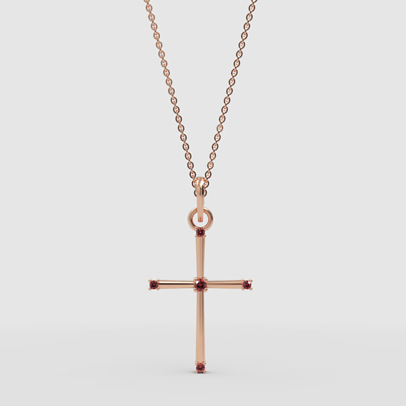 Garnet Cross Pendant Necklace With Chain - One