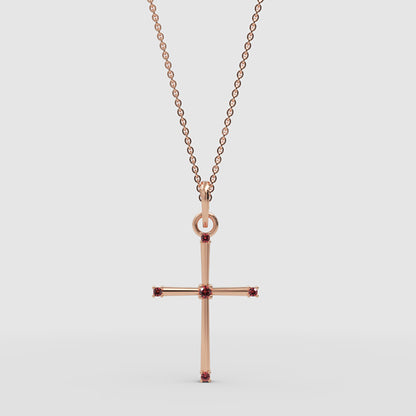 Garnet Cross Pendant Necklace With Chain - One