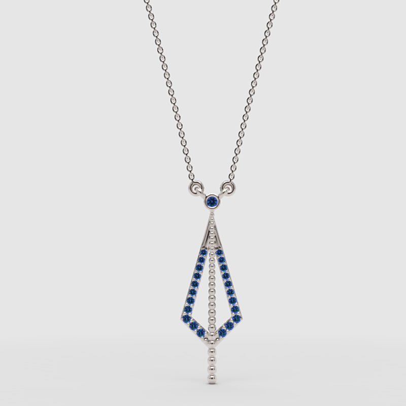 Art Deco Blue Sapphire Geometric Drop Pendant Necklace - One