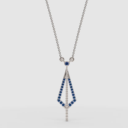 Art Deco Blue Sapphire Geometric Drop Pendant Necklace - One