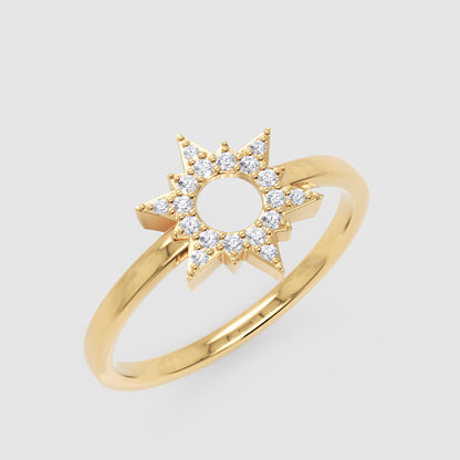 Starburst Diamond Halo Ring With Open Center Design - Five