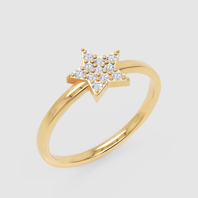 Pav Diamond Star Ring With Delicate Band - Five