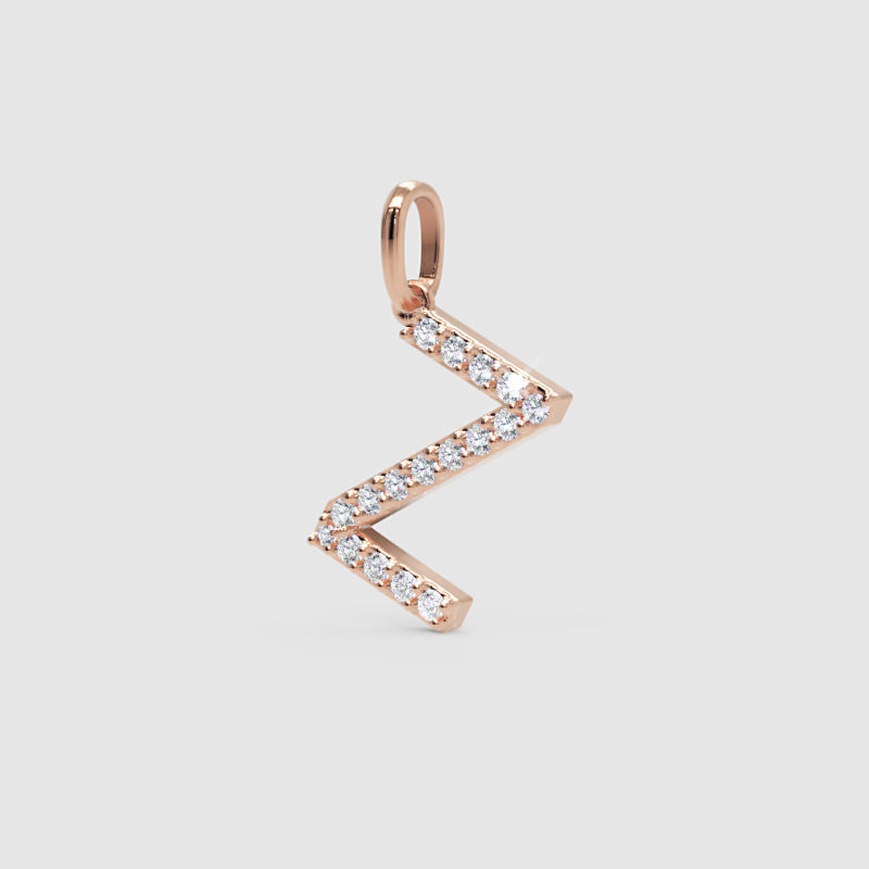 Rose Gold Diamond Letter Z Initial Pendant Charm