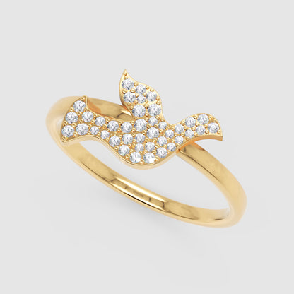 Pav Diamond Dove Bird Ring - Five