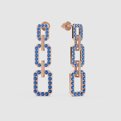 Blue Crystal Chain Link Drop Earrings - Three
