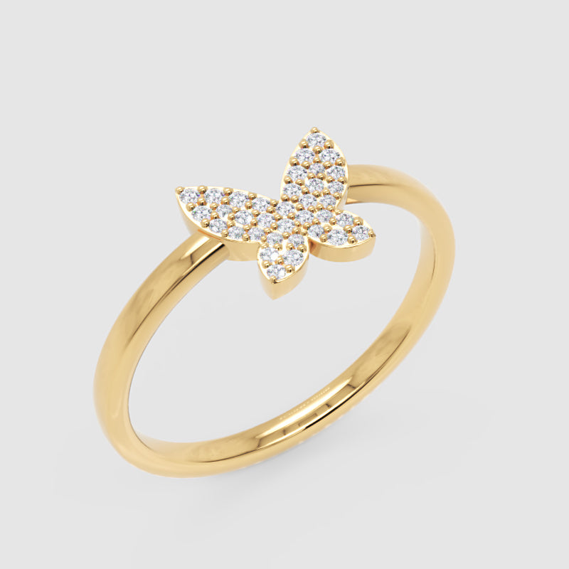 Pav Diamond Butterfly Ring - Five