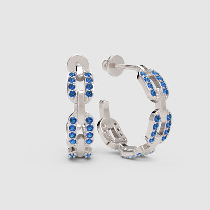 Blue Sapphire Chain Link Hoop Earrings - One