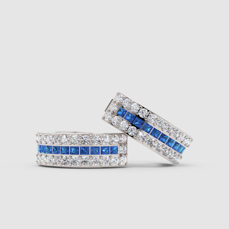 Rose Gold Blue Sapphire And Diamond Huggie Hoop Earrings - Five