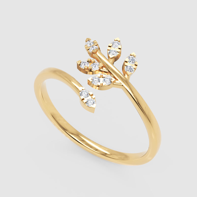 Delicate Leaf Vine Wrap Ring With Sparkling Stones - Five
