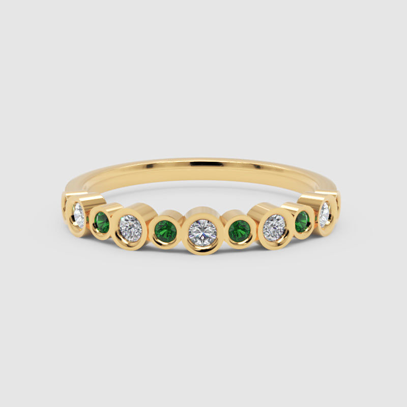 Emerald And Diamond Bezel Set Stackable Band Ring - Five