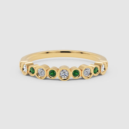 Emerald And Diamond Bezel Set Stackable Band Ring - Five